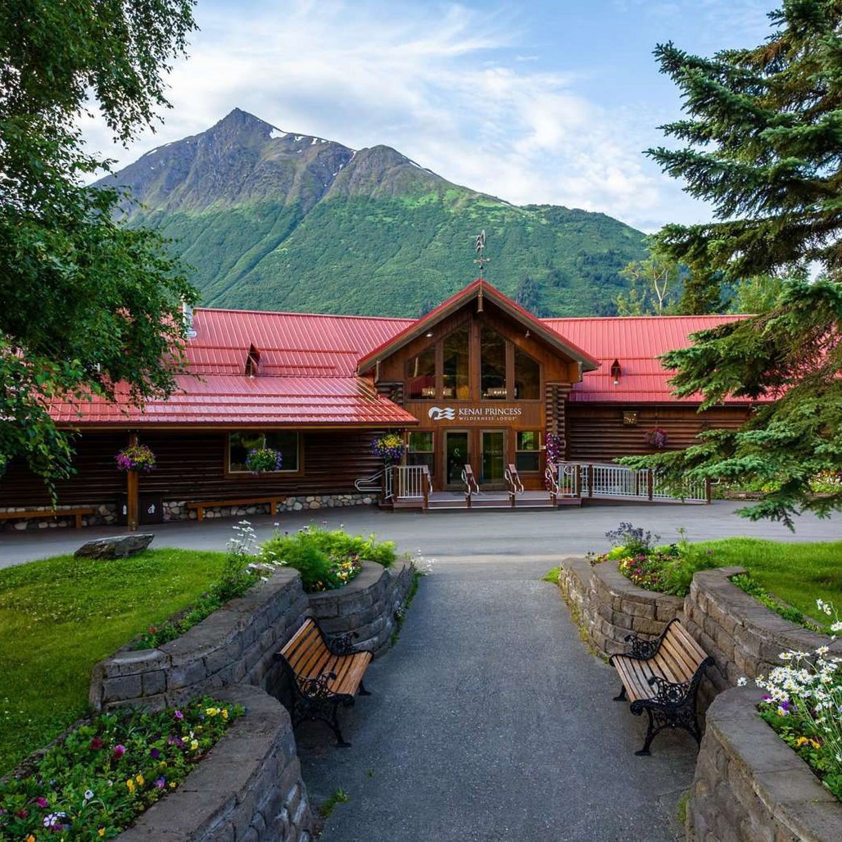Aerial view of Kenai Princess Wilderness Lodge on Kenai River