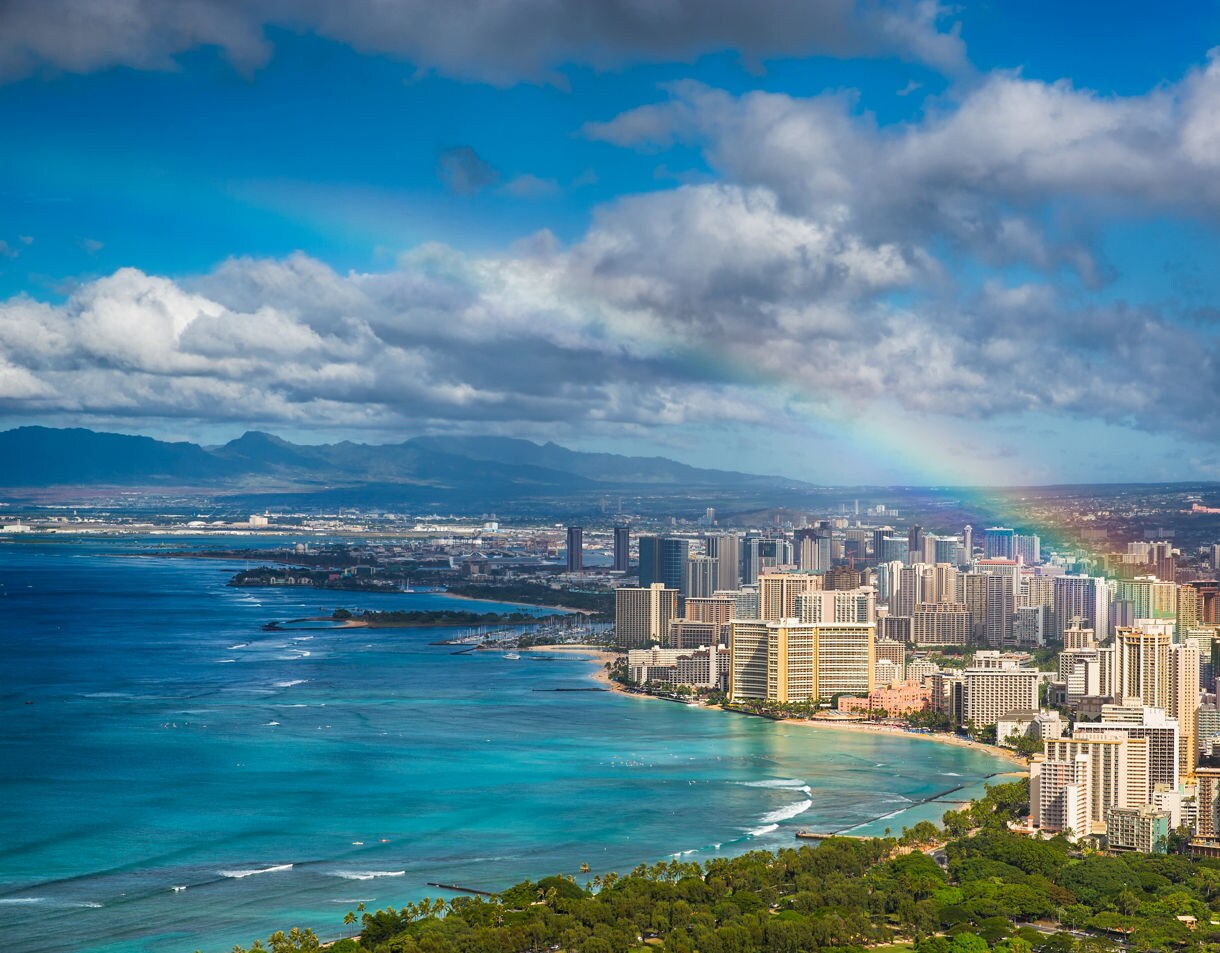 Beautiful rainbow over the Hawaii skyline