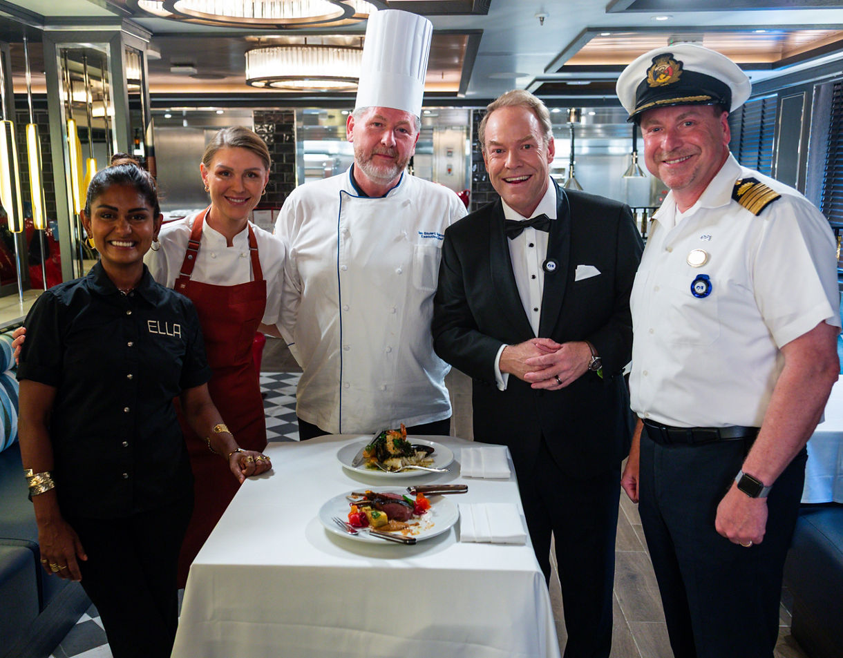 Chef Minoli de Silva, Chef Courtney Roulston, Executive Chef Sun Princess Ian Holmes, Host Peter Helliar and Captain Craig Street