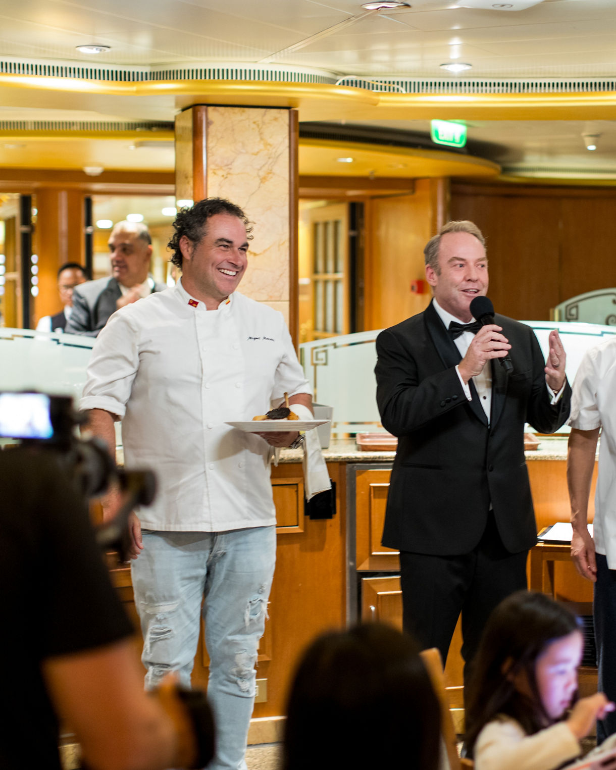 Chef Miguel Maestre, Host Peter Helliar and Chef Dan Hong.