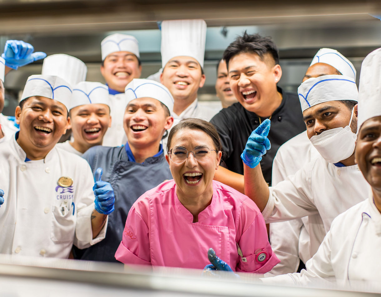 Chef Vincent Lim and Vege Queen Alice Zaslavsky with Diamond Princess galley team