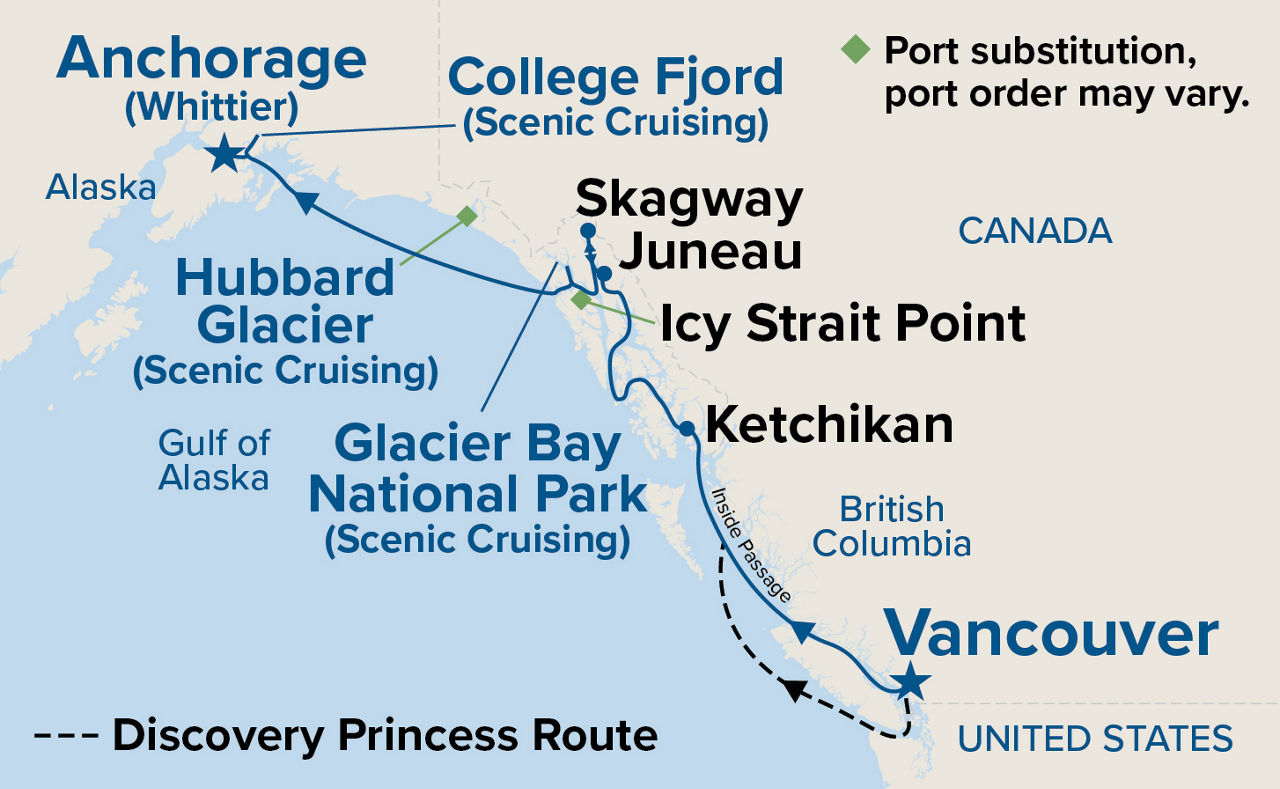 Voyage of the Glaciers (Northbound) — Itinerary Map