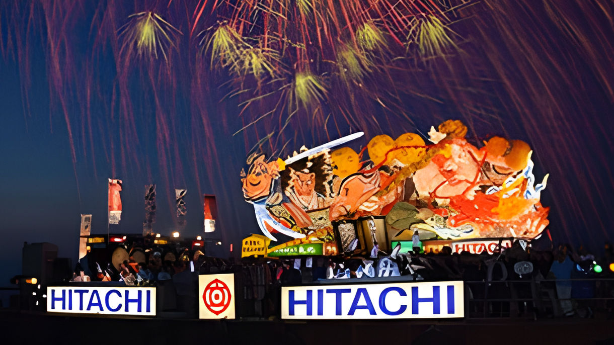 Fireworks with Nebuta Festival Floats