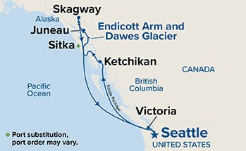 Inside Passage (Roundtrip Seattle) — Itinerary Map