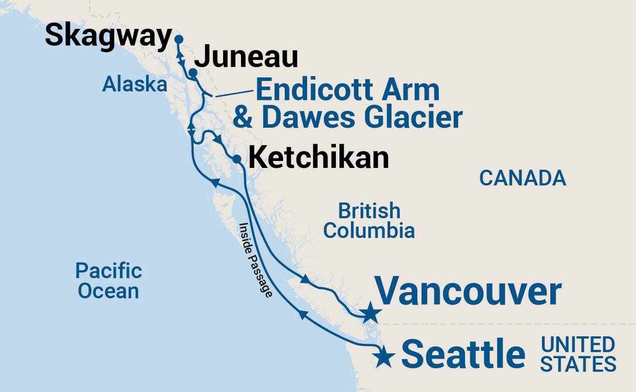 Inside Passage (Seattle to Vancouver) — Itinerary Map