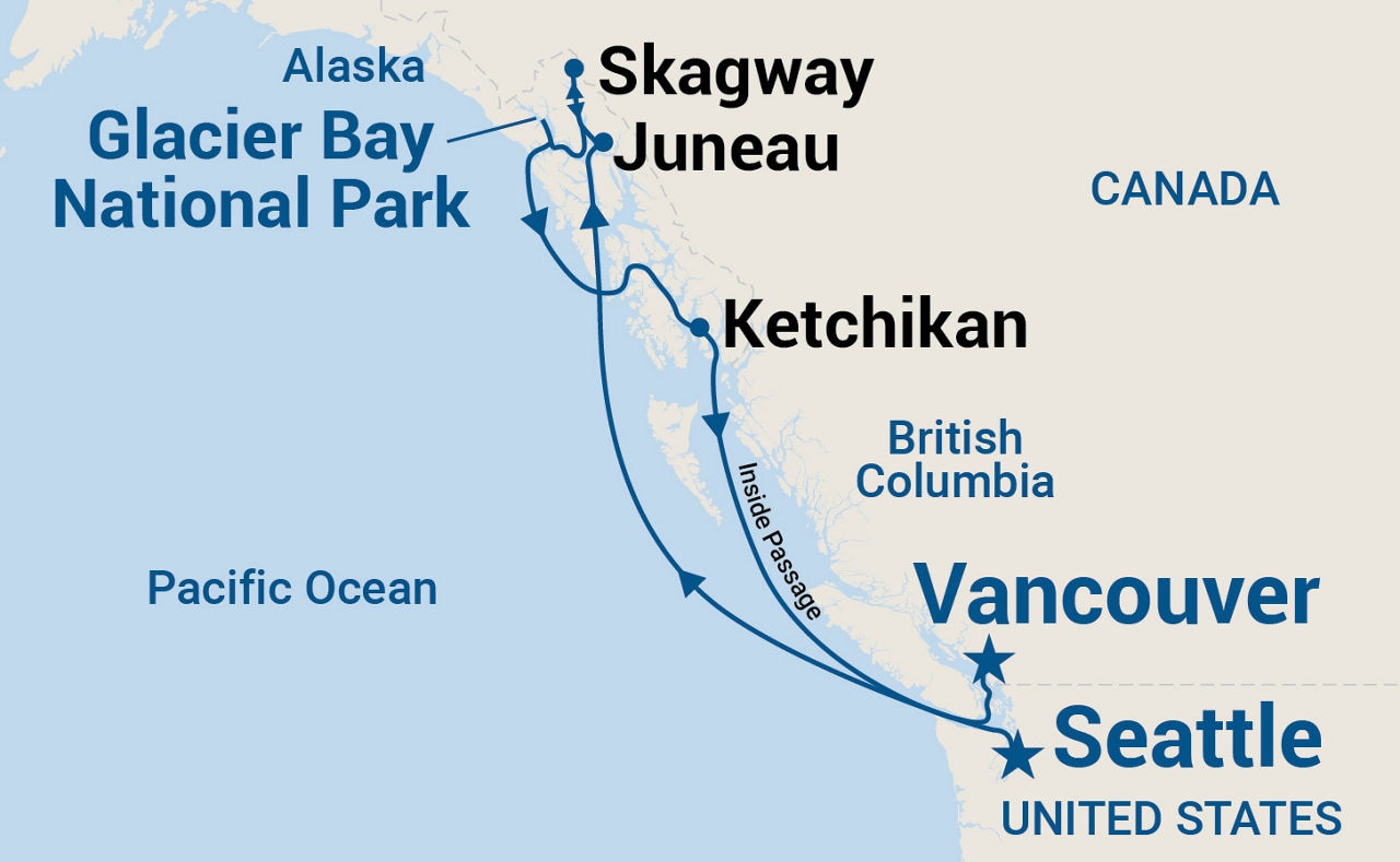 Inside Passage (with Glacier Bay National Park) — Itinerary Map