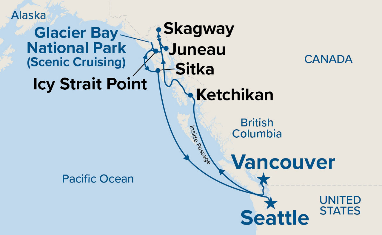 Inside Passage (Seattle to Vancouver) — Itinerary Map