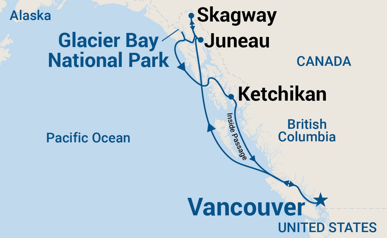 Inside Passage (with Glacier Bay National Park) — Itinerary Map