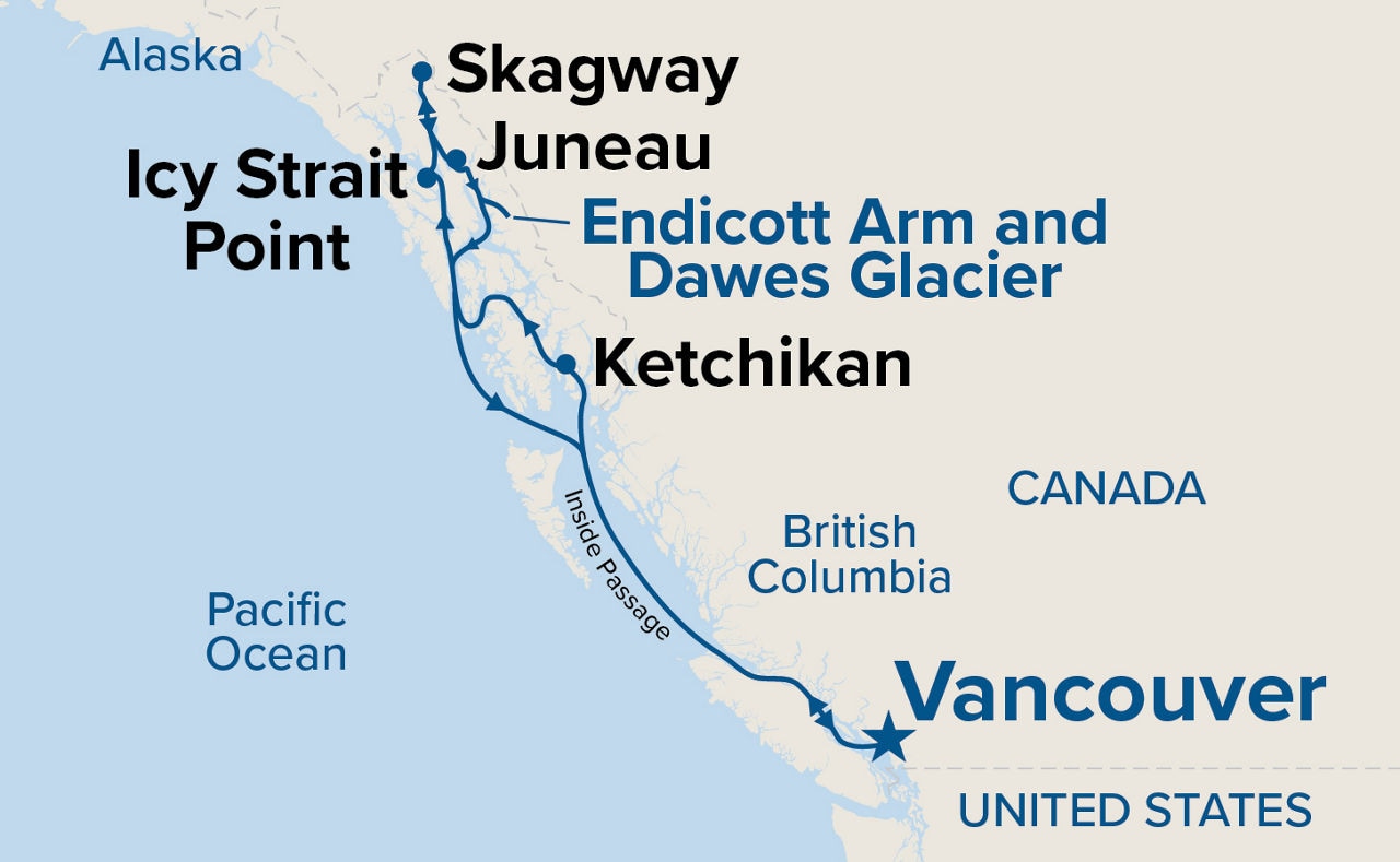 Inside Passage (Roundtrip Vancouver) — Itinerary Map