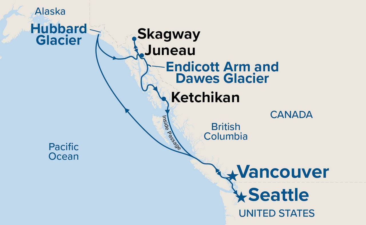 Inside Passage (Vancouver to Seattle) — Itinerary Map