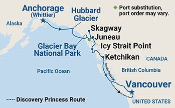 Voyage of the Glaciers with Glacier Bay (Southbound) — Itinerary Map