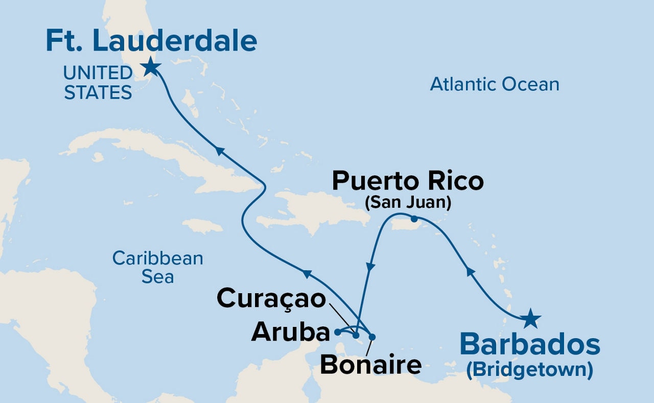 Southern Caribbean with ABC Islands — Itinerary Map