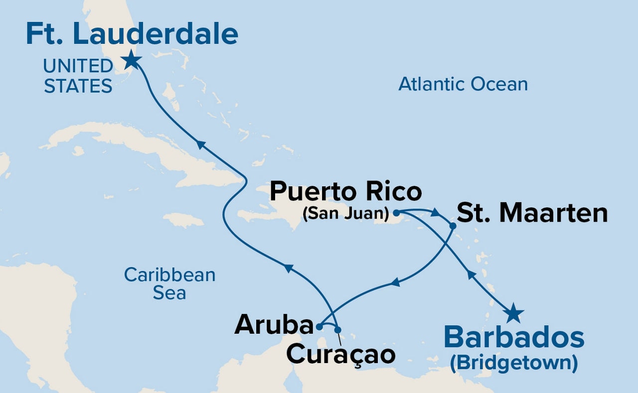 Southern Caribbean with Aruba — Itinerary Map