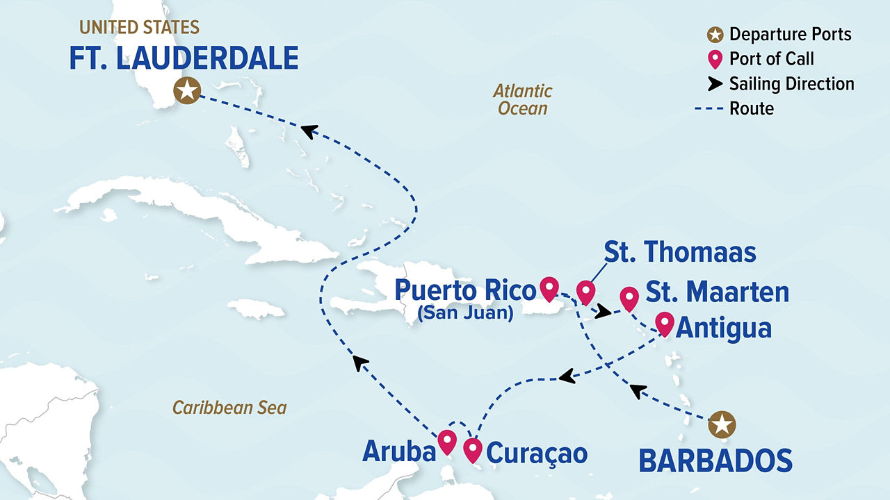 Southern Caribbean Adventurer — Itinerary Map