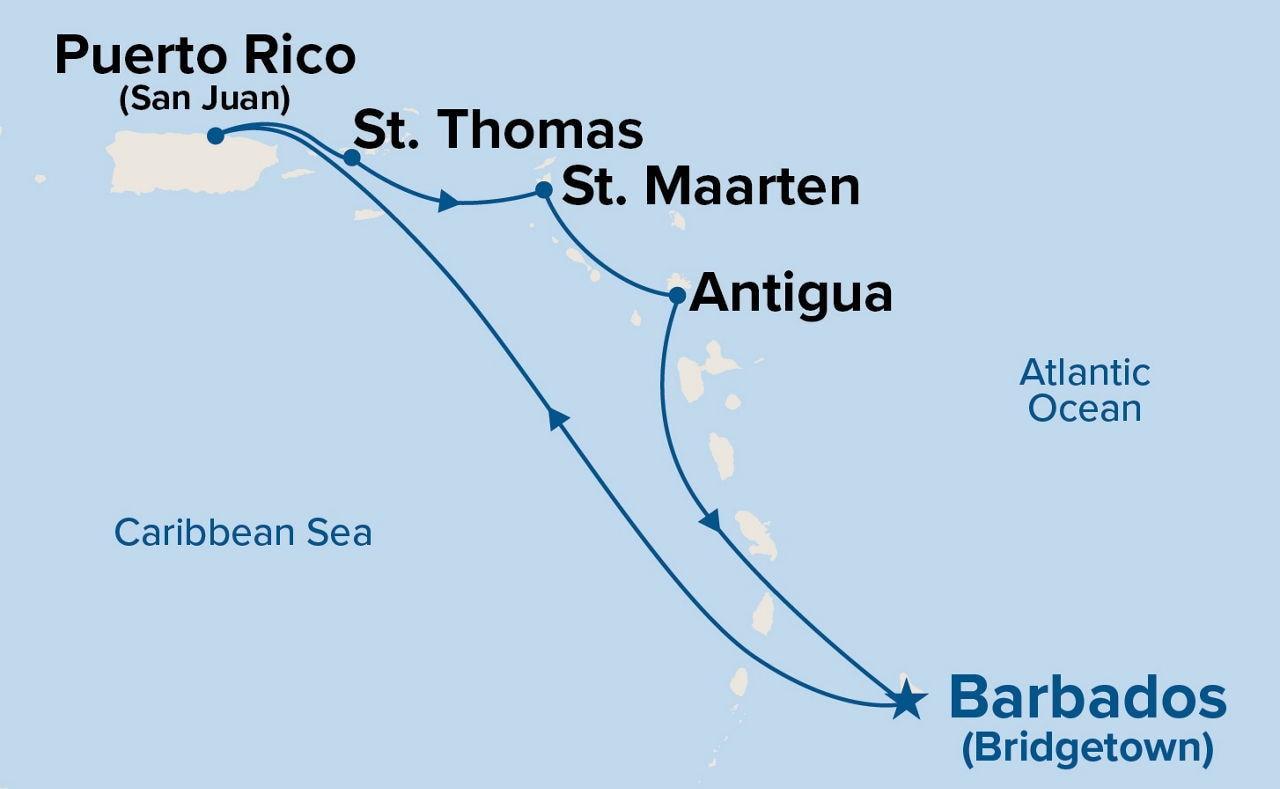 Southern Caribbean with Puerto Rico — Itinerary Map