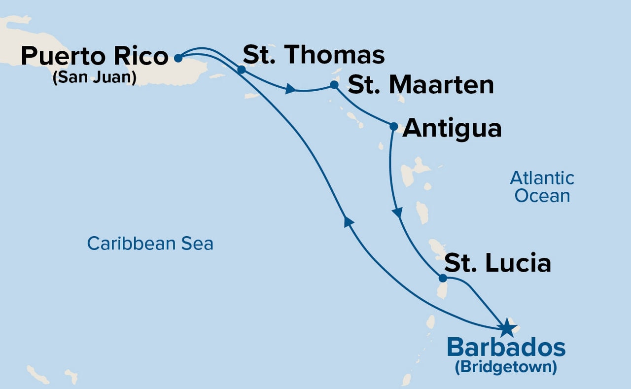 Southern Caribbean with St. Lucia — Itinerary Map