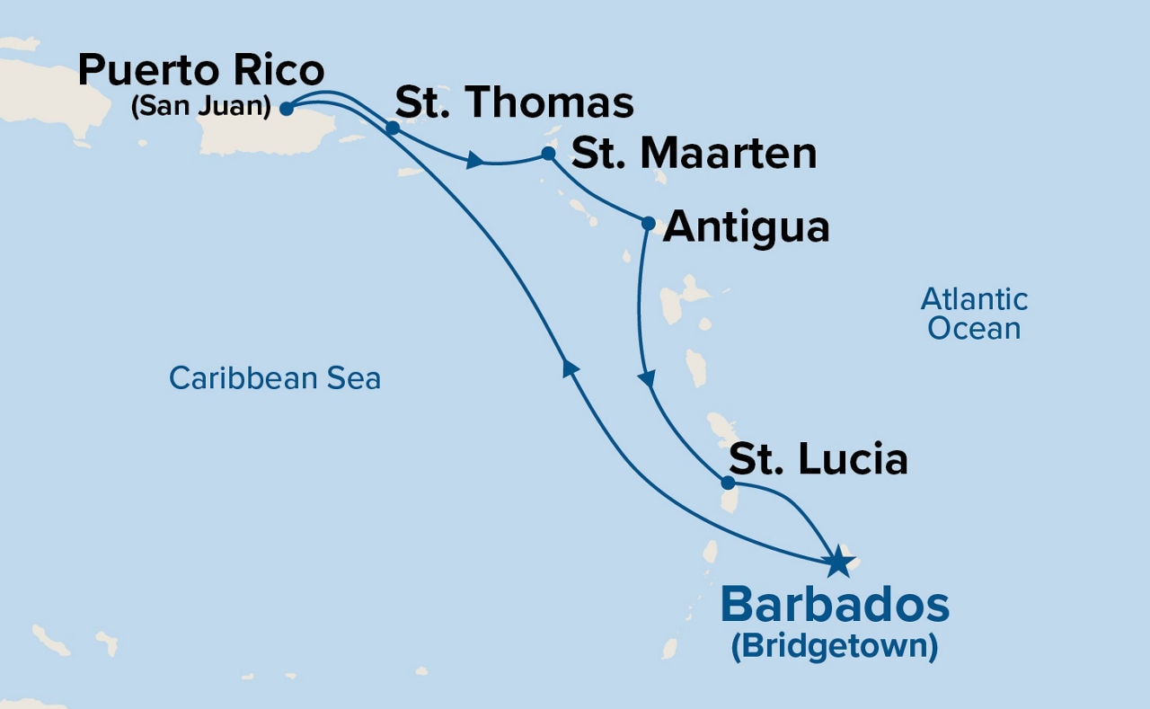 Southern Caribbean with St. Lucia Holiday — Itinerary Map