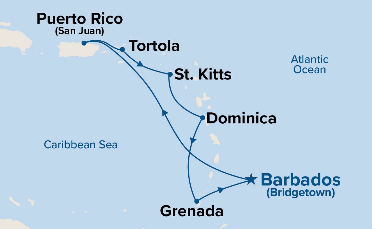 Southern Caribbean with Tortola Holiday — Itinerary Map