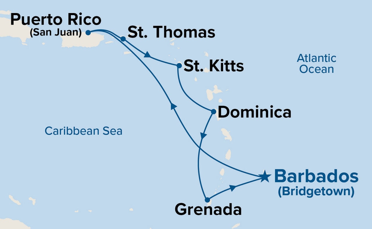 Southern Caribbean with Puerto Rico — Itinerary Map