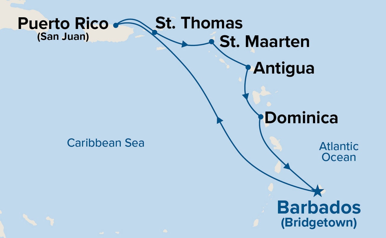 Southern Caribbean with Puerto Rico — Itinerary Map