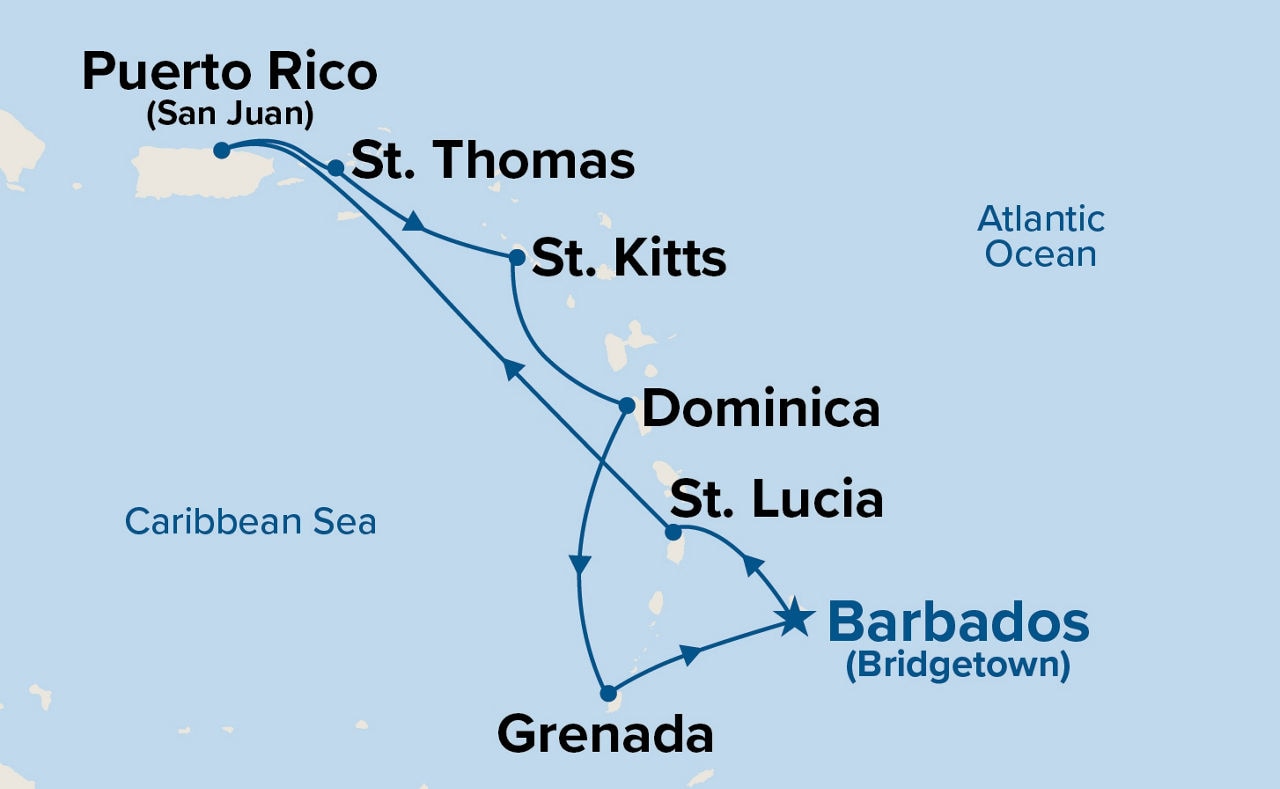 Southern Caribbean with St. Lucia — Itinerary Map