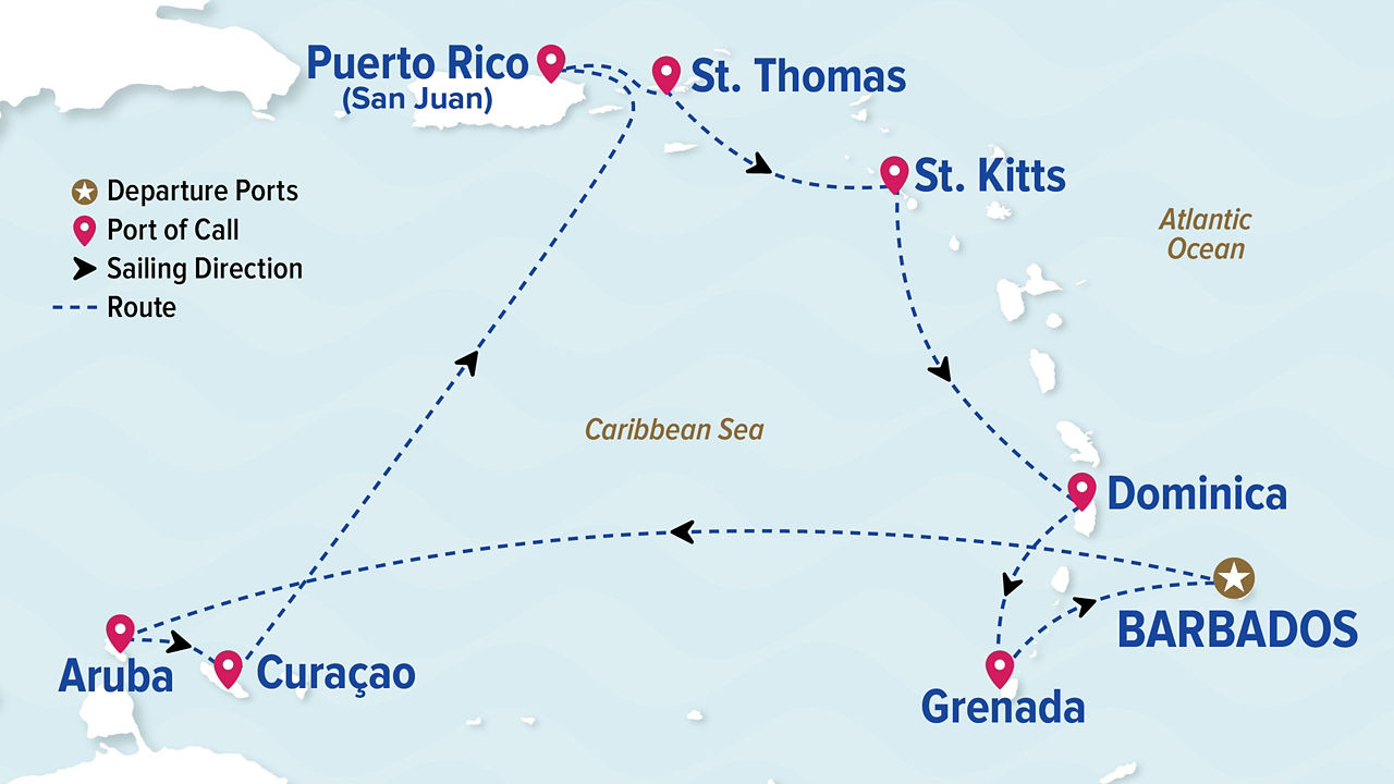 Southern Caribbean with Aruba — Itinerary Map