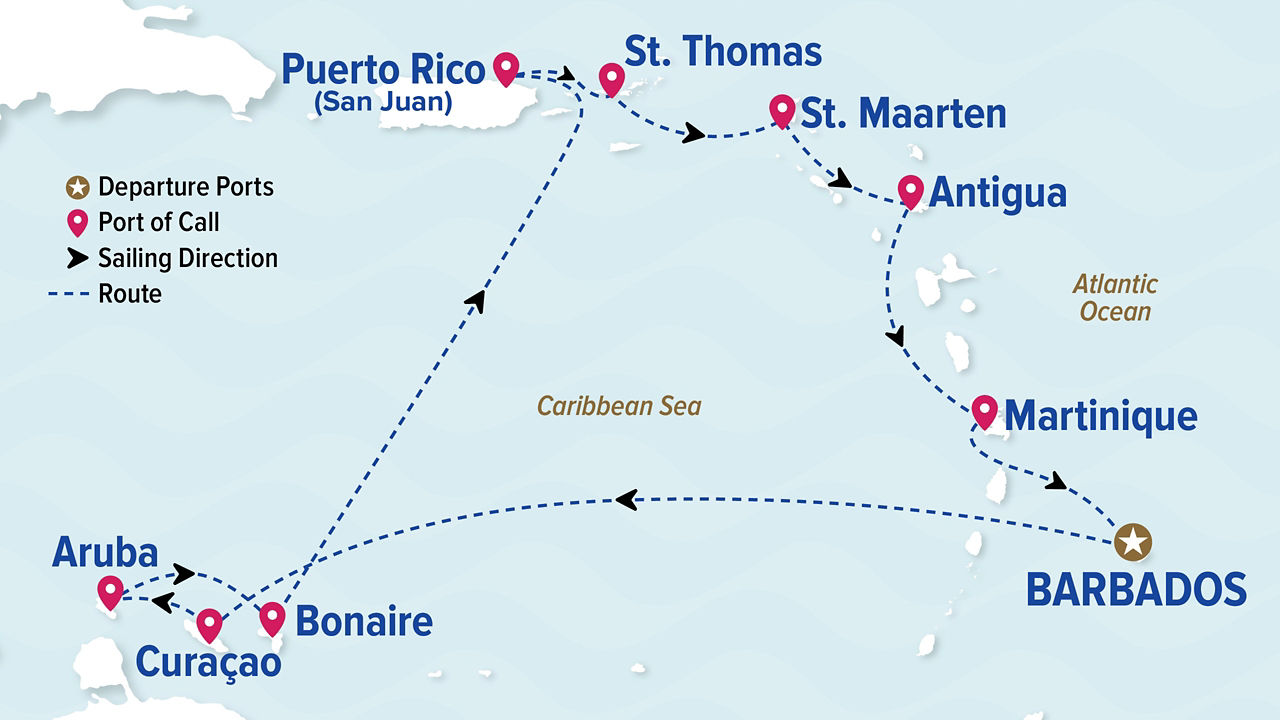 Southern Caribbean with ABC Islands Holiday — Itinerary Map