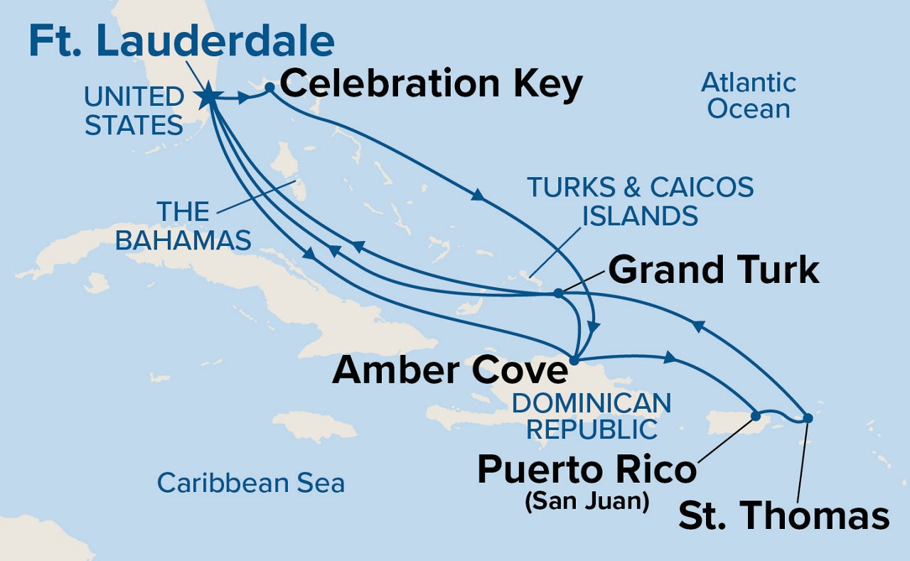 Eastern Caribbean Adventurer with Celebration Key — Itinerary Map