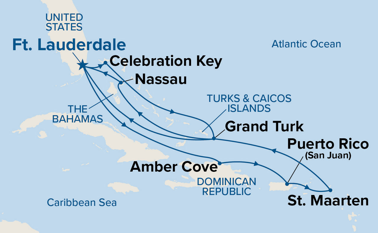 Eastern Caribbean Adventurer with Celebration Key Holiday — Itinerary Map