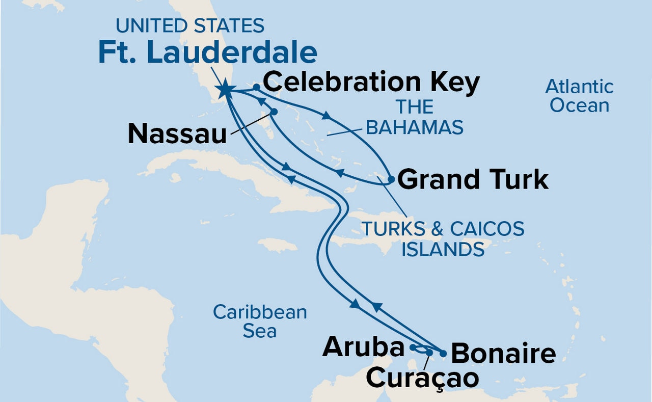 Southern/Eastern Caribbean Adventurer with Celebration Key — Itinerary Map