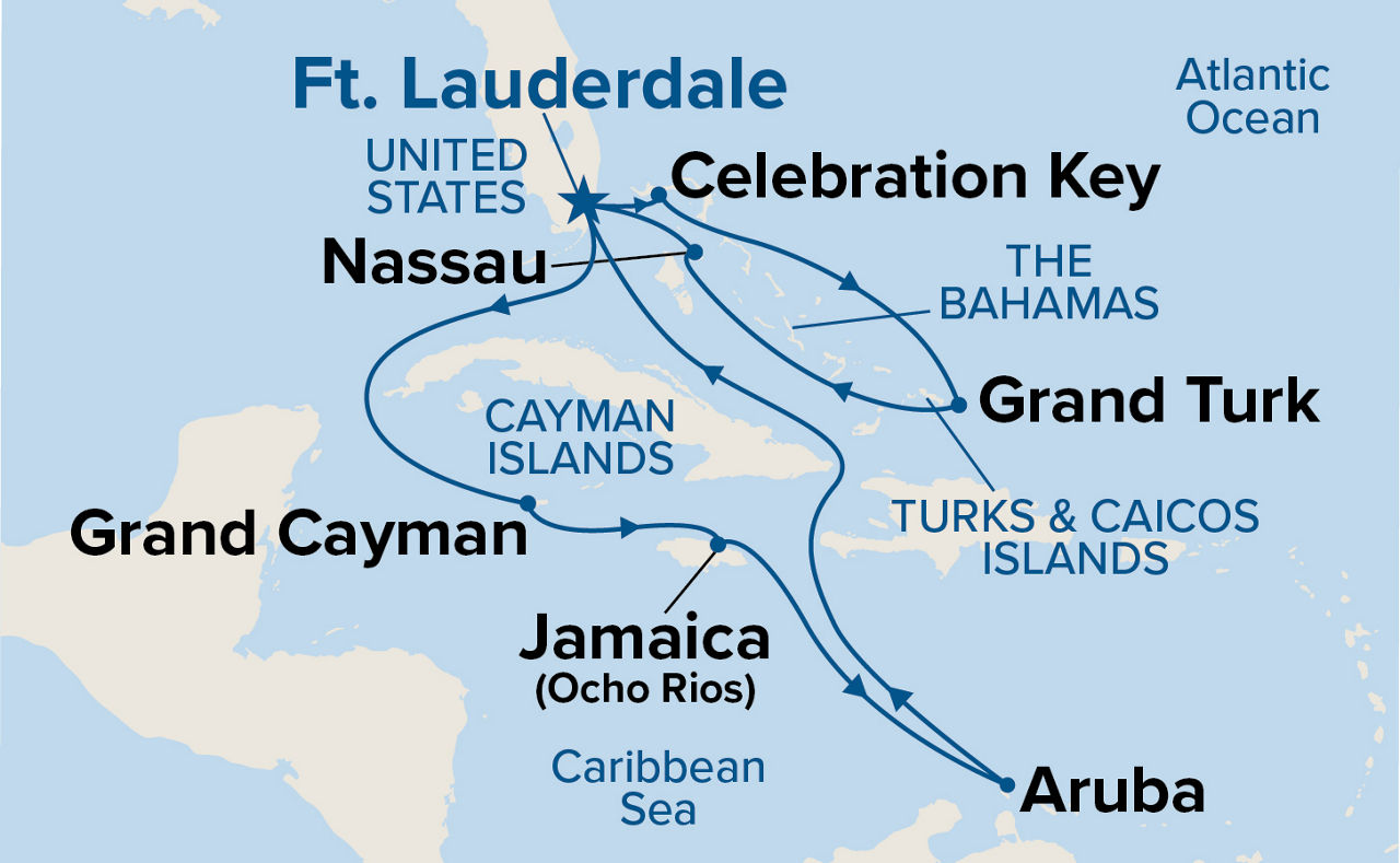 Southern/Eastern Caribbean Adventurer with Celebration Key — Itinerary Map