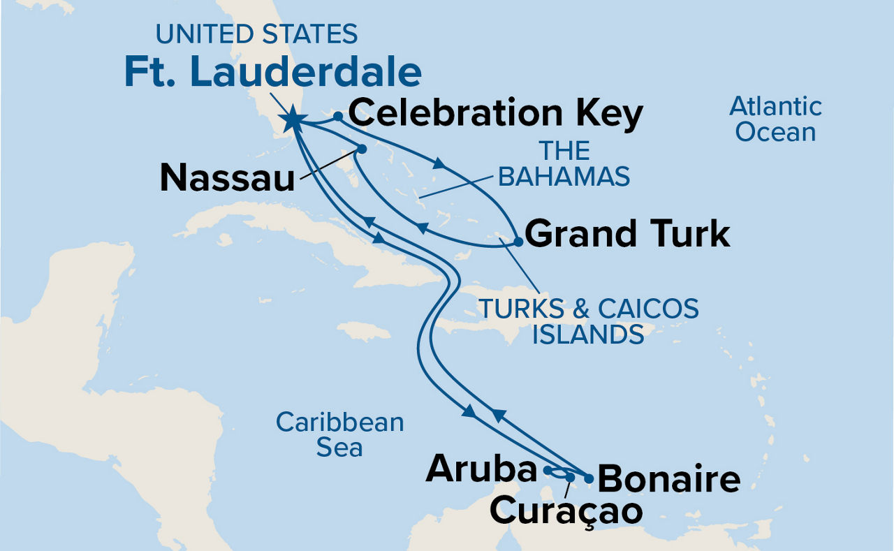 Southern/Eastern Caribbean Adventurer with Celebration Key — Itinerary Map