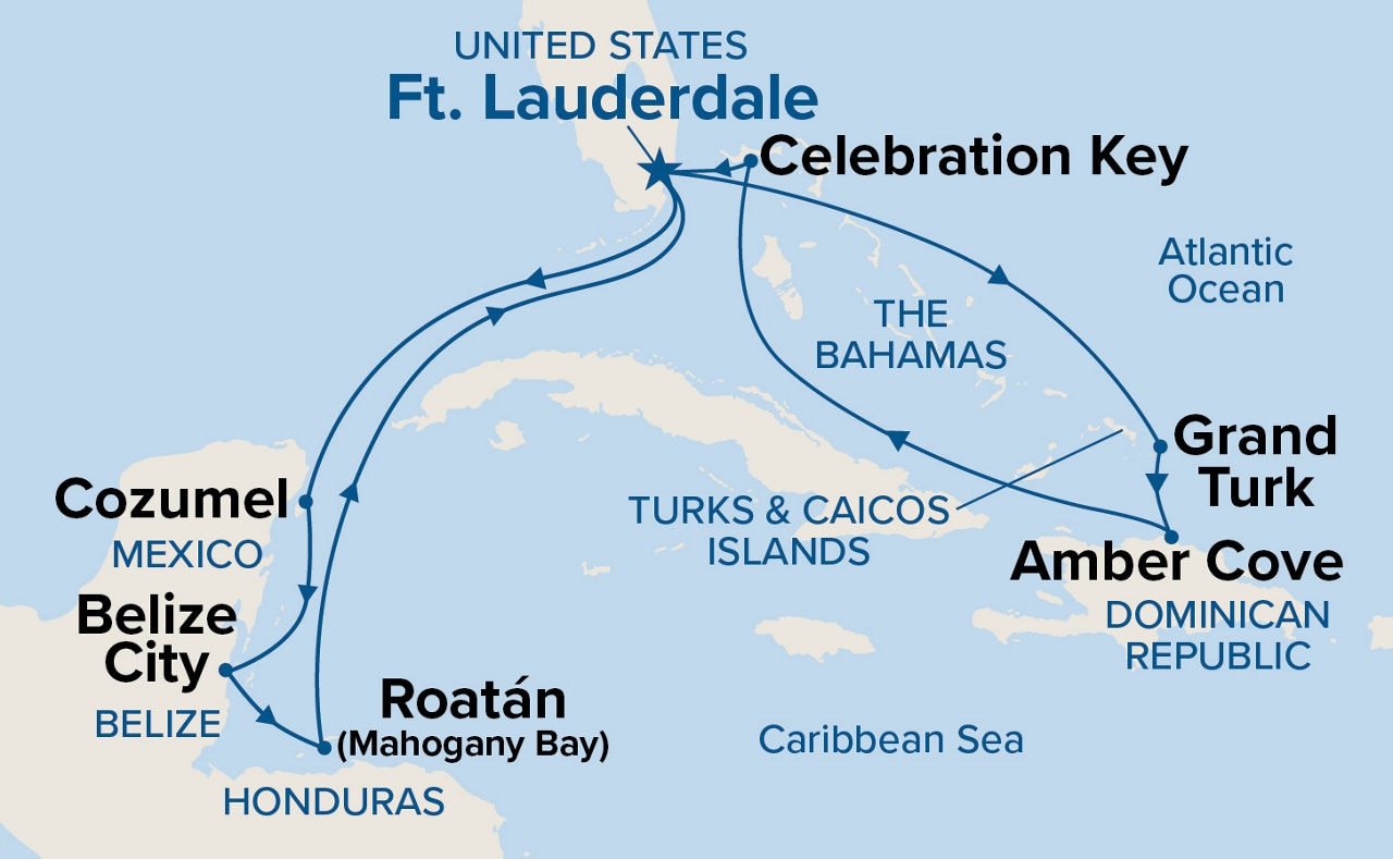 Eastern/Western Caribbean withCelebration Key Holiday — Itinerary Map