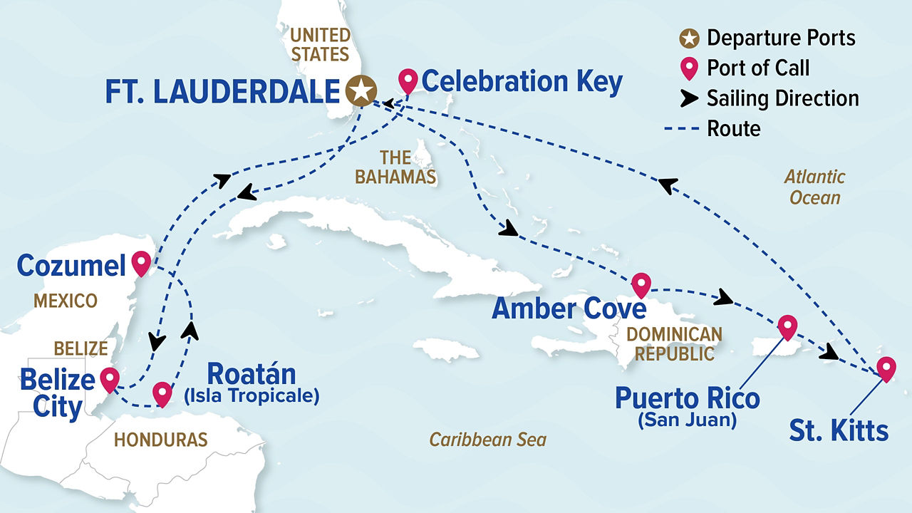 Eastern/Western Caribbean Adventurer — Itinerary Map