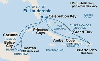 Eastern/Western Caribbean Adventurer with Celebration Key — Itinerary Map