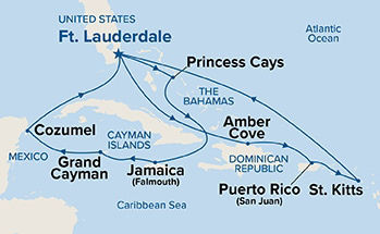 Eastern/Western Caribbean Adventurer Holiday — Itinerary Map