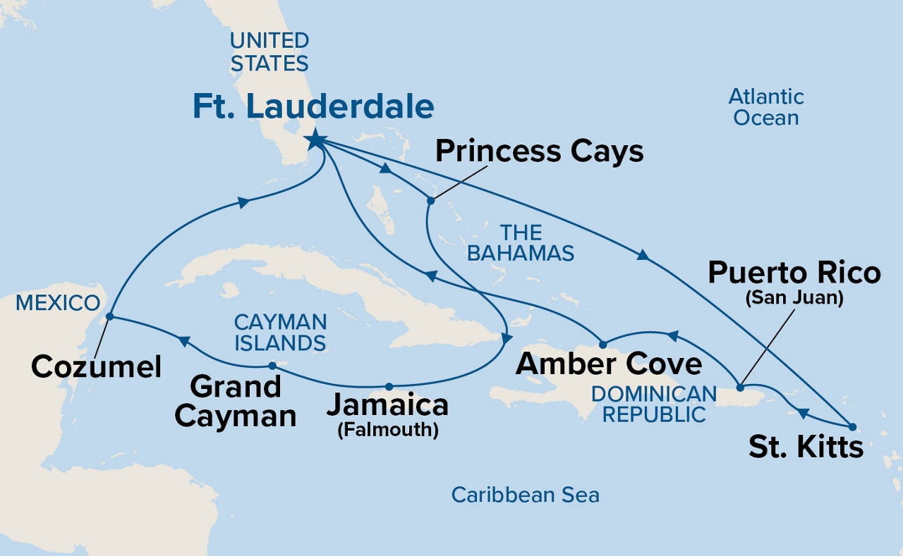 Eastern/Western Caribbean Adventurer — Itinerary Map