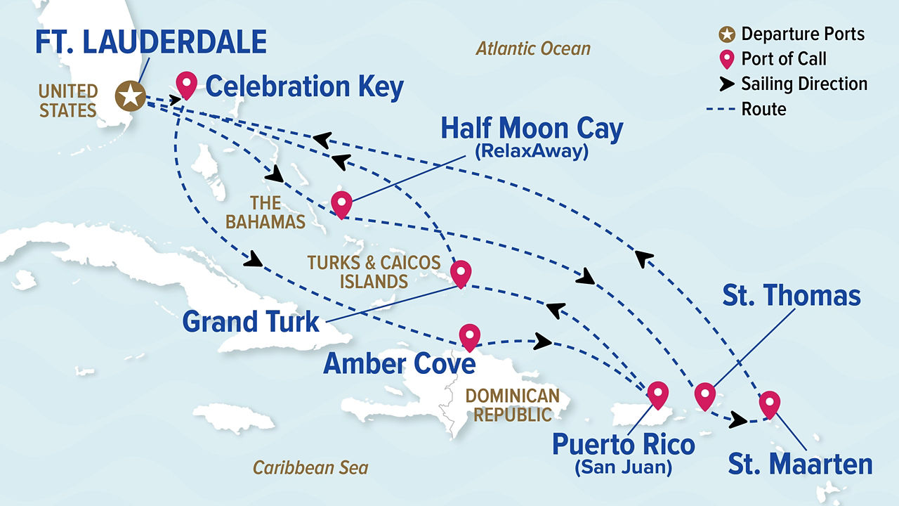 Eastern Caribbean Adventurer with Celebration Key — Itinerary Map