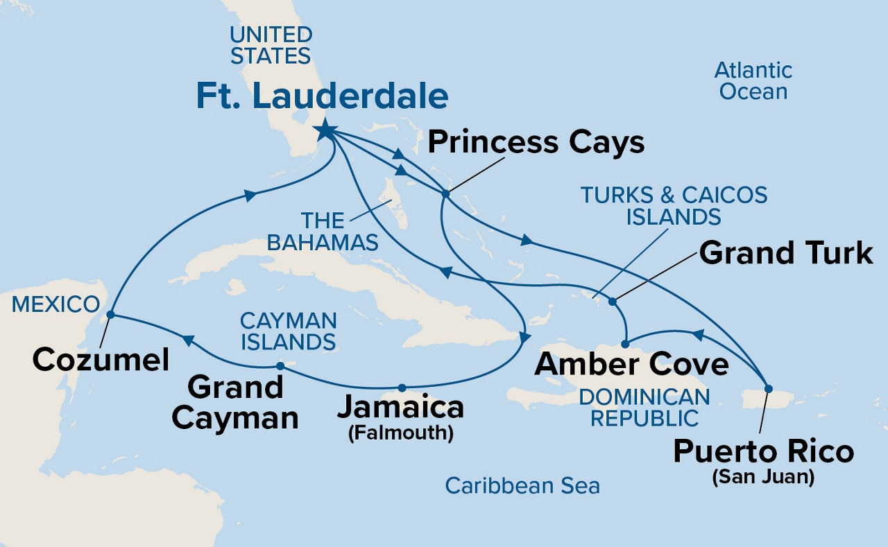 Eastern/Western Caribbean Adventurer Holiday — Itinerary Map