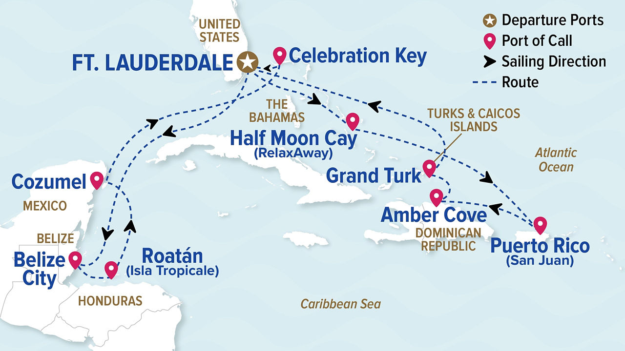 Eastern/Western Caribbean Adventurer — Itinerary Map
