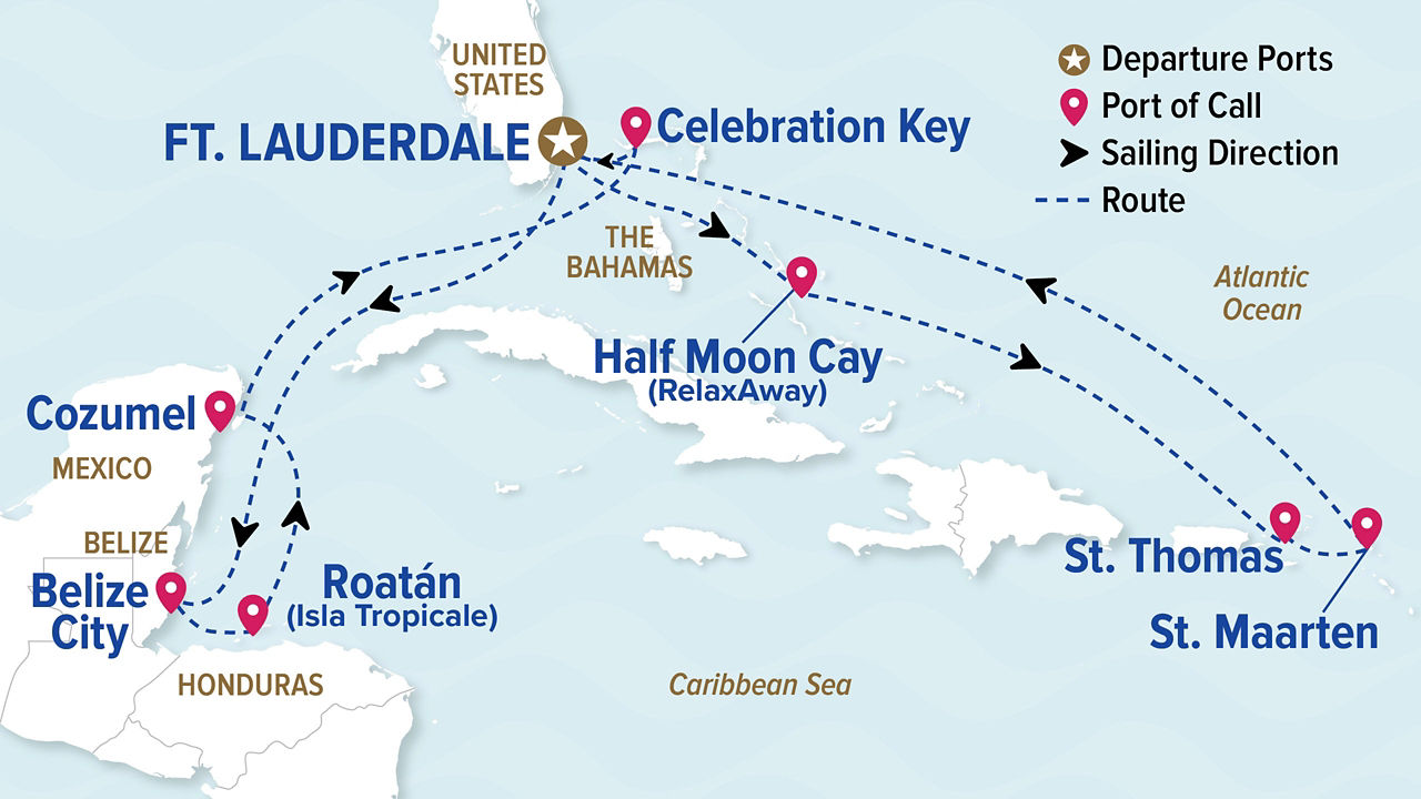 Eastern/Western Caribbean Adventurer Holiday — Itinerary Map