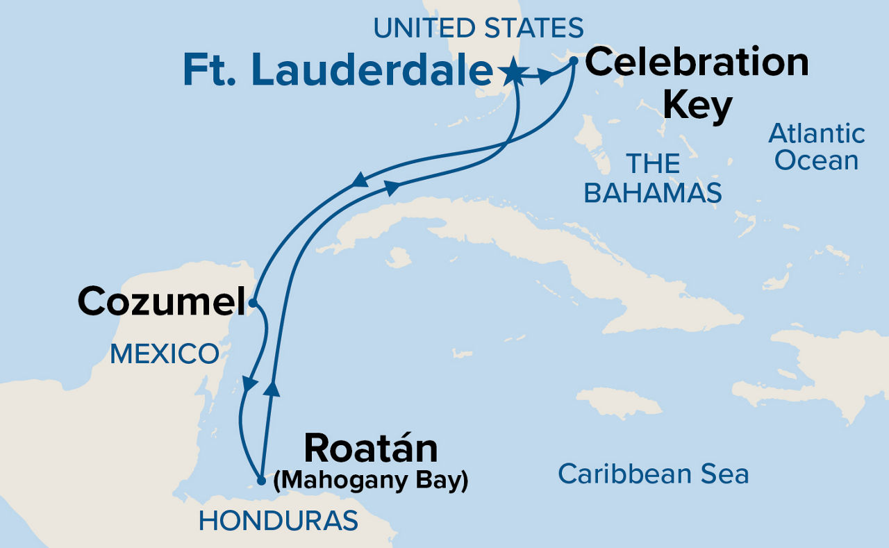 Western Caribbean with Mexico & Celebration Key — Itinerary Map