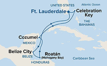 Western Caribbean with Mexico & Celebration Key — Itinerary Map