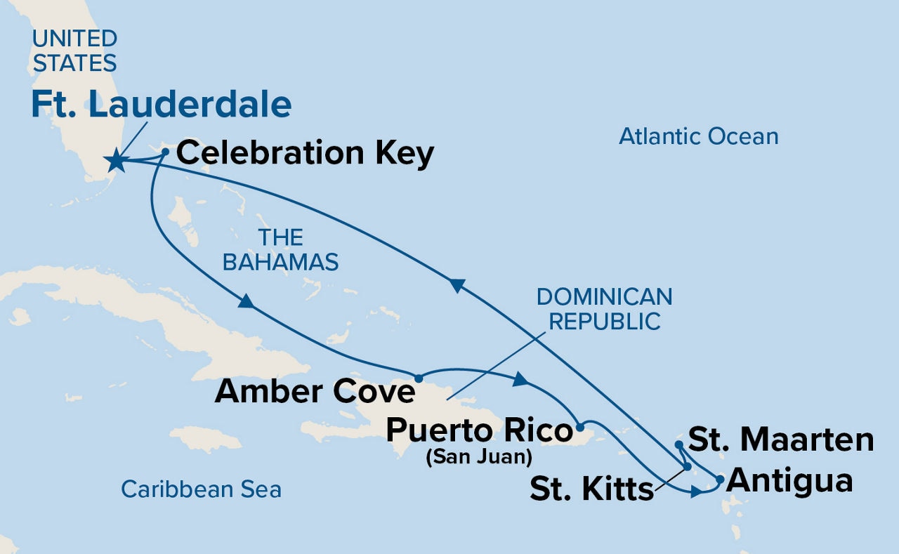 Eastern Caribbean with St. Kitts & Celebration Key — Itinerary Map