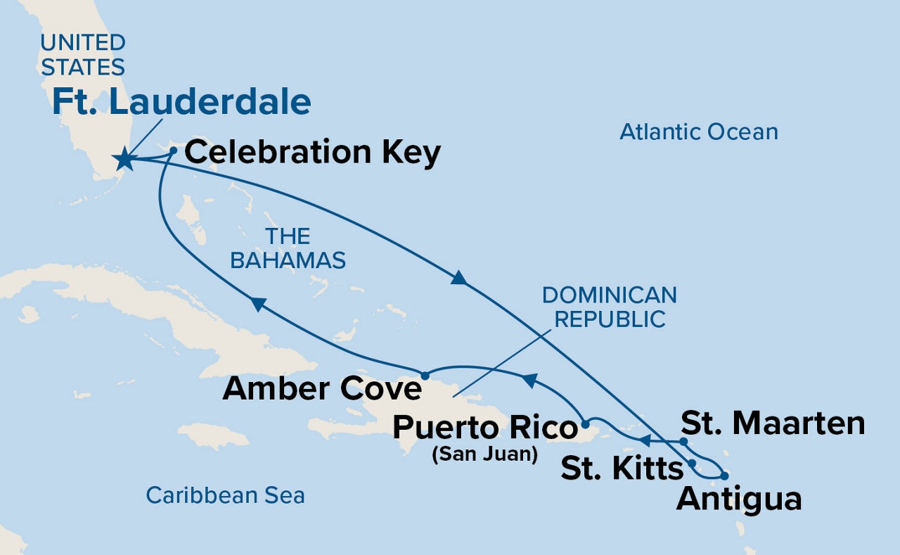 Eastern Caribbean with St. Kitts & Celebration Key — Itinerary Map