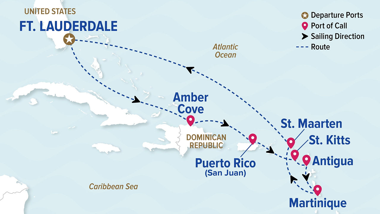 Southern Caribbean with Martinique — Itinerary Map