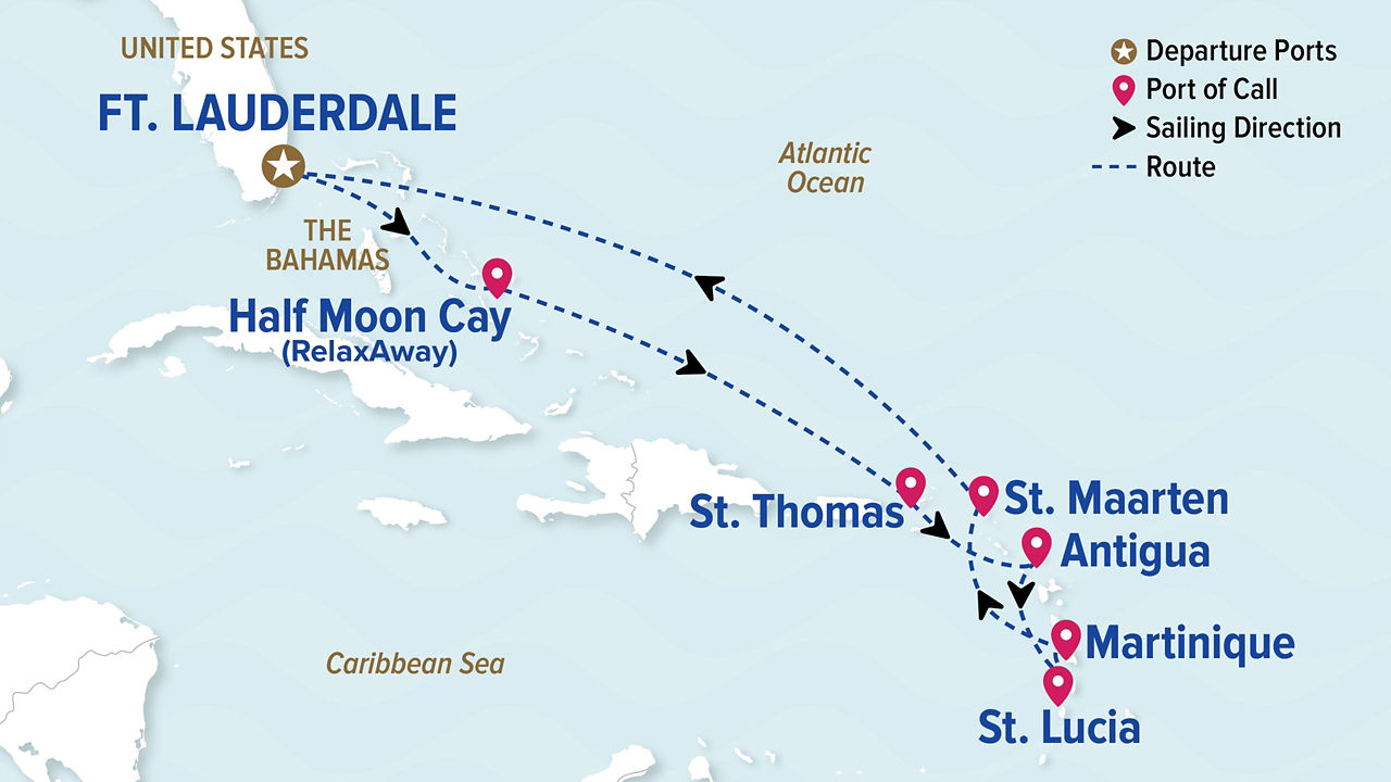 Southern Caribbean with St. Lucia Holiday — Itinerary Map