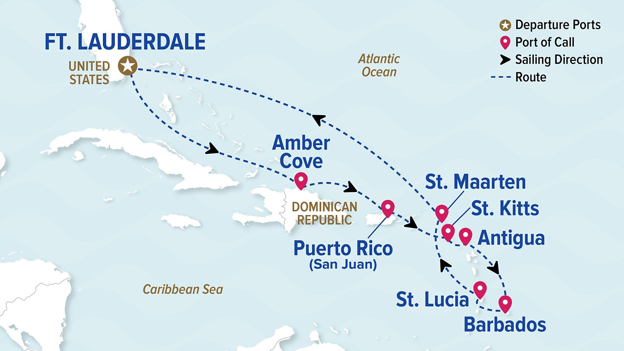 Southern Caribbean with Barbados — Itinerary Map