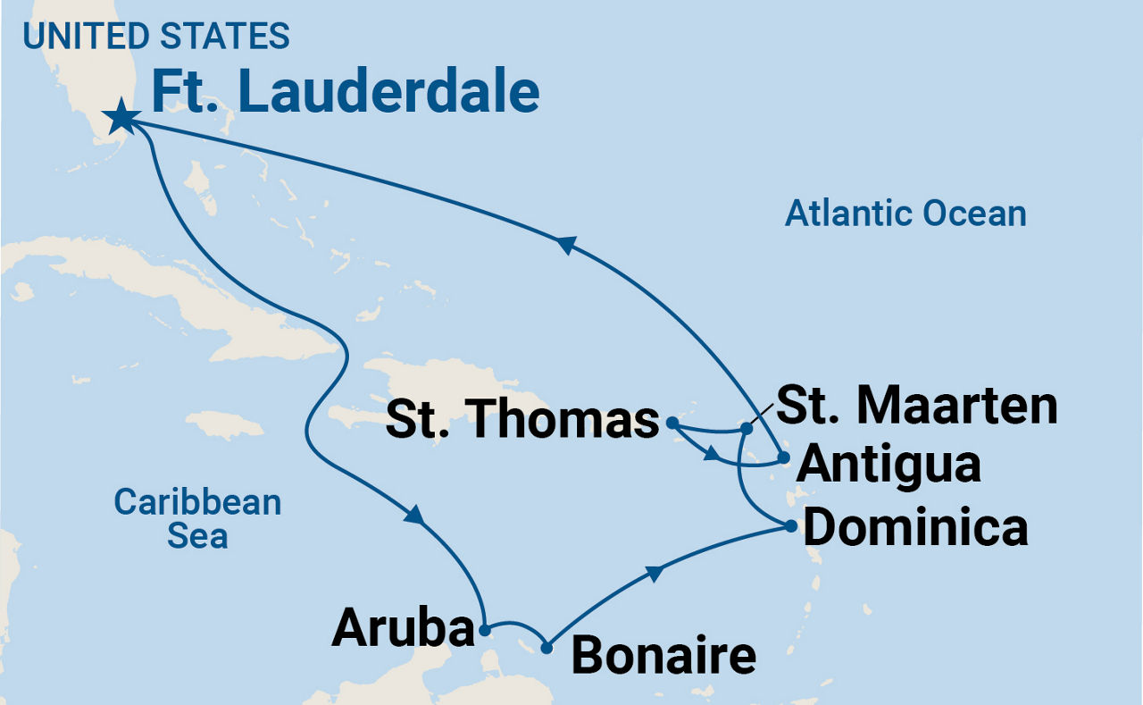 Southern Caribbean with Aruba — Itinerary Map