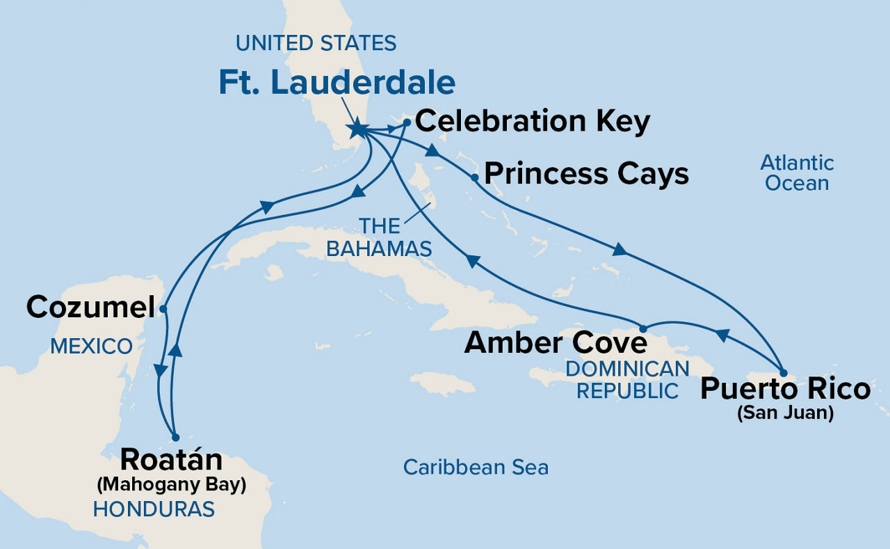 Eastern/Western Caribbean Adventurer with Celebration Key — Itinerary Map